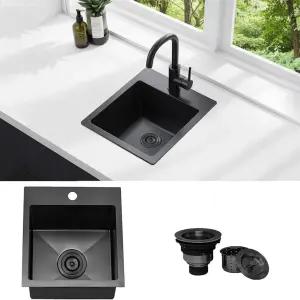KINGO 홈 블랙 바 싱크대 드롭인 13 x 15 인치 탑 마운트 RV 16 게이지 건메탈 스테인리스 스틸 싱글 볼