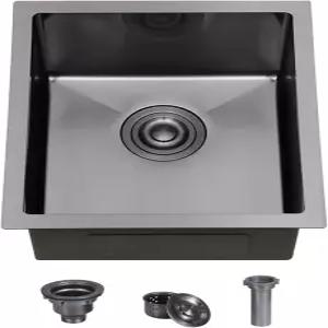 VCCUCINE 건메탈 블랙 언더마운트 바 싱크 15x17 인치 RV 소형 싱글 볼 주방 배수구가 있는 야외