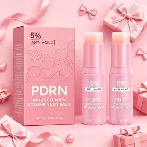 2Pcs PDRN 핑크 볼륨 멀티 밤 콜라겐 거친 피부 결 스틱 얼굴 목 눈 밑 이마 스마일 라인 및 입술용