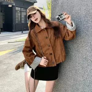 여사친 트렌디 코트 점퍼 쇼트 재킷 스웨이드 봄가을 테일러드 스트라이프 메일라드 복색 아이템 HT1