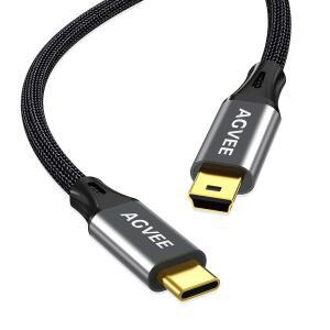 eAj AGVEE 3.3피트 USB-C to 미니 USB 케이블, 골드 도금 엔드 팁, 땋은 내구성이 뛰어난 미니-B 5핀 to Type-C 데이터 충전기 OTG 코드, 캐논 니콘 카메라, GPS, 블루 예티, 다크 그레이
