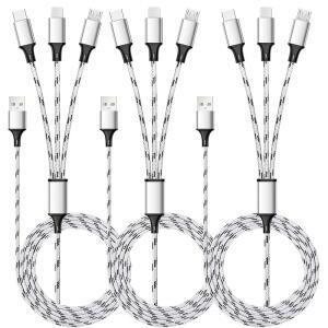 eAj 다중 충전 케이블, 5피트 3팩 다중 충전 케이블 나일론 땋은 다중 USB 유니버설 3인치 1개 충전 코드 어댑터(타입-C 포함), 휴대폰용 마이크로 USB 포트 커넥터