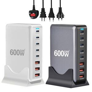 1m 2m 240W 고속 충전2026 핫 600W GaN 고속 충전기 8포트 USB C 타입 스테이션 PD3.1 어댑터 (아이폰 호환