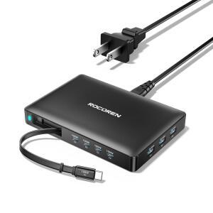 eAj 560W USB C 충전기 블록, 리트랙터블 케이블이 있는 로코렌 8포트 초박형 USB C 충전소, 맥북 프로 /에어, , 17 /16 /15, 삼성용 100W PD 고속 USB 충전소 허브