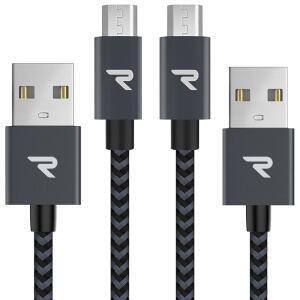 eAj 램포 마이크로 USB 케이블 [2팩 / 3.3피트] QC 3.0 고속 충전 및 동기화 안드로이드 충전기, 삼성 갤럭시 S7 /S6 및 엣지용 땋은 나일론 마이크로 USB 케이블, 노트 6 / 5, 소니, 킨들, PS4 - 스페이스 그레이