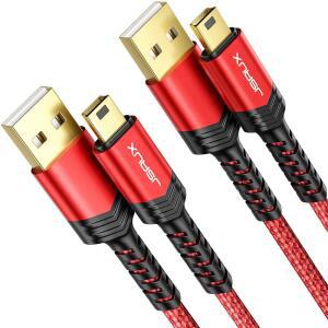 eAj JSAUX 미니 USB 케이블[2팩 3.3피트+6.6피트], USB 2.0 타입 A에서 미니 B까지의 GoPro Hero 3+용 고속 충전 땋은 코드, PS3 컨트롤러, MP3 플레이어, 대시 캠, 가민 누비 GPS, 카메라, 블루 예티, 레드