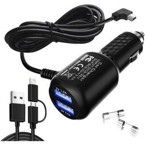 eAj 가르민 누비용 자동차 충전기, 가르민 GPS 충전기 케이블, 미니 USB 전원 케이블 듀얼 포트 USB 차량 전원 충전 케이블, 가르미 누비 C255 대시캠용 케이블