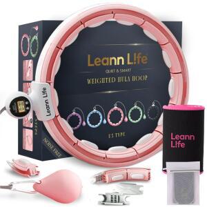 eAj 카운터 및 허리 트리머가 장착된 리앤 L.fe U5 스마트 웨이트 훌라 후프 u2013 16노트, 28인치 u201346인치 조절 가능 인피니티 후프 플러스 사이즈, 조용한 고무 휠, 복근 운동 피트니스, 체중 감량, 복부 토너