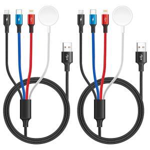 eAj 다중 충전 케이블 나일론 땋은 USB C / 라이트닝 / 마이크로 포트 충전기 USB 마그네틱 무선 충전기 iWatch 시리즈 9-1 / 15 14 / 갤럭시 안드로이드 (2, 블랙, 4피트)에 호환됩니다
