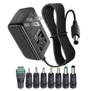 eAj LED 스트립 라이트, CCTV 카메라, BT 스피커, GPS, 웹캠, 라우터, DC 12V 컨버터용 12V 2A 1A 전원 공급 장치 AC 어댑터(6피트), 8개의 팁, 규제된 12볼트 2000mA 교체용 충전기 코드 케이블(6피트)