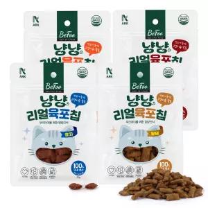 [국내생산] 베푸 냥냥리얼육포칩 고양이 간식 혼합(소+치킨+참치+황태), 50g, 4개