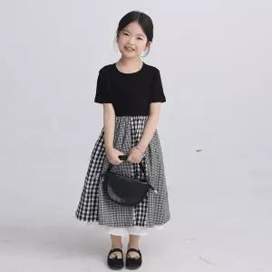 줄리아 체크 배색 반팔 원피스 R13797