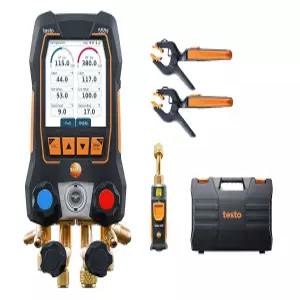 테스토 558s AC 매니폴드 게이지 세트 - HVAC 115i 파이프 클램프 온도계 1X552i 진공 프로브 포함 4방향