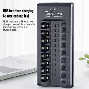1.2V Ni-MH AA/AAA 충전식 배터리용 8슬롯 스마트 충전기 USB 플러그 앤 플레이 도크