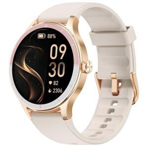 여성용 TOUBUR 스마트 워치, 40mm HD 안드로이드 및 iOS와 호환, 응답/전화 걸기, 스텝 /칼로리 /HR 트래커가 포함된 피트니스 IP68, 화려하고 편안함, 선물, 베이지