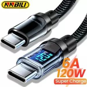 [호환] NNBILI 120W A-C 및 C-C 전화 초고속 충전 케이블(LED 디스플레이 화면 포함),  , Samsung와 호환되