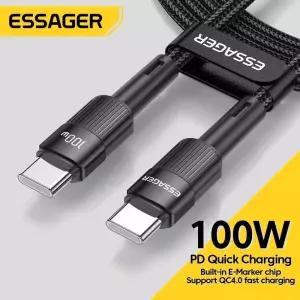 [호환] Essager 100W C to 타입 케이블, USB PD 고속 충전 충전기 와이어 코드,