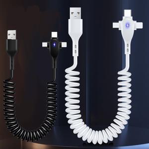 휴대용 3in1 고속 충전케이블 스프링 66W 코일 스마트폰 차량 USB 멀티 8핀 C타입 마이크로 5핀 충전기