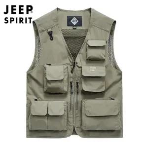 JEEP SPIRIT 남성 야외 낚시 조끼 메시 작업복 다중 포켓 조끼