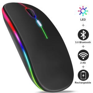 컴퓨터 노트북 태블릿 PC Macbook 게임용 마우스 게이머 용 2.4GHz USB RGB 1600DPI 마우스가 장착 된 충전식 Bluetooth 무선 마우스