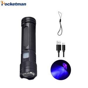 UV 손전등 블랙 라이트 USB 충전 365nm 미니 우드 램프 휴대용 초강력 LED 자외선