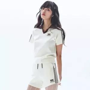 (W) 우먼즈 트랙 라인 카라 크롭 티셔츠_크림