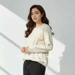 올포유 여성 우븐 배색 라운드넥 티셔츠 ALTRO1321BE