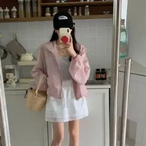 여성 여행 나들이 바람막이 시스루 플라워 후드 점퍼/여성용바람막이점퍼/여행용바람막이점퍼/여성점퍼
