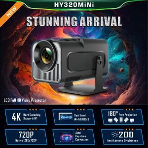 HY320 미니 4k 스마트 프로젝터 휴대용 150 인치 화면 LCD 홈 안드로이드 11 비디오 200ANSI 1280720P 야외