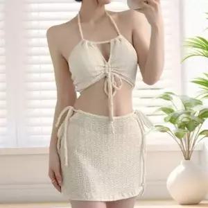 스커트 여성 비키니 홀터넥 여성 쓰리피스 비키니 수영복 웨어