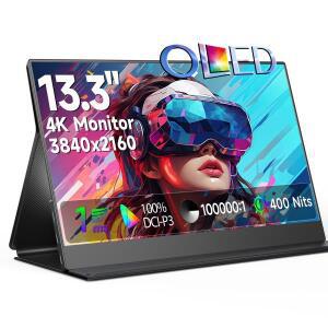 UPERFECT 13.3 인치 OLED 4K 휴대용 게임 감시자 1MS 노트북 스크린 400Nits 100000:1 VESA를 가진 PC 전화