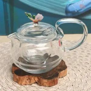 다기 나비뚜껑 유리 차주전자 티포트 다관 400ml