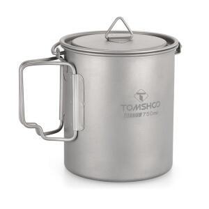 TOMSHOO 초경량 750ml 티타늄 냄비 뚜껑과 접이식 손잡이가있는 휴대용 워터 머그컵 야외 캠핑 요리