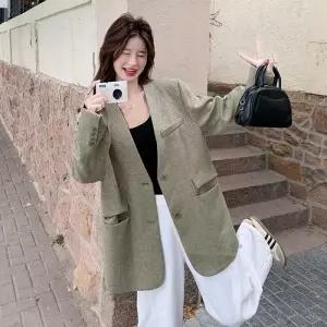 여친 빈티지 캐주얼 가을 트렌디 아이템 정장자켓 노카라 정장 코트 상의 HT3