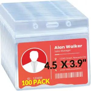 벌크 100팩 엑스트라두꺼운 43 배지 홀더 및 전시회 태그 PVC 이름 대형 방수 투명 카드 수평 직원용