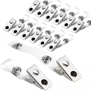 투명 PVC 스트랩이 있는 100Pcs 금속 클립 홀더 홀 신분증용 작업 배지 이름표 프리미엄 더블