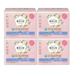 화이트 좋은느낌 유 기농순면 맥시날개 대형 생리대 14입x4개