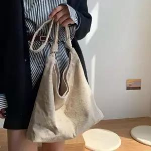 여성 무지 코듀로이 매듭 빅 숄더백 가벼운 골덴 에코백 가방