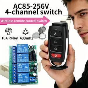 스마트 호환 멀티 AC110V 220V 10A 433 MHz 4CH 4채널 무선 릴레이 RF 원격 제어 스위치 수신기+송신기