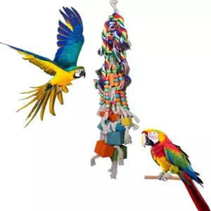대형 앵무새를 위한 내구성 있는 새 장난감 - Macaws 및 African Gray를 천연 목재 삐걱거리는 소리 씹는