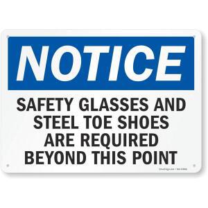 SMARTSIGN NOTICE GLASSES TOE AND 4CM 35 6CM 표지판 STEEL SAFETY SHOES 플라스틱 REQUIRED ARE 25
