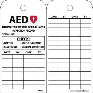 NMC AED 미국산 6CM RPT43 태그 검사 너비 3인치 15 높이 자동 외부 소재 6인치 양면 찢어지지 않는 제세동기 25팩 레코드 2CM