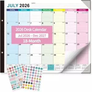대형 책상 달력 2026-2027 - 오우게시 18개월 상단 2026년 7월 17일 2027년 12월 보호 코너가 있는 학사