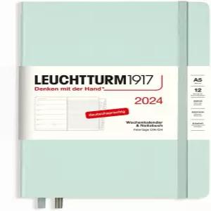 LEUCHTTURM1917 367708 주간 캘린더 및 노트북 미디엄 (A5) 2024 주소 기념일 추가 도서 민트 그린 독일어