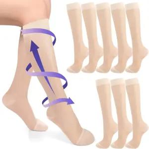 티산시 4켤레 여성용 마일드 시어 압축 양말 815mmhg 나일론 라이트 서포트 호스 무릎 고압축 스타킹 눈금