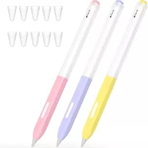 3팩 필통 Pencil Pro/2세대 반투명 실리콘 자기 충전 니브 슬리브 10개 포함 과 호환됩니다 연노란색