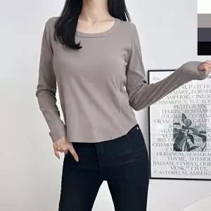 여성 슬림 라인 가을 긴팔 스퀘어넥 티셔츠-WFOEXJ4