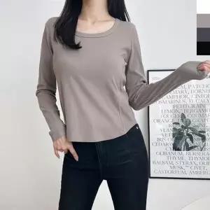 여성 슬림 라인 가을 긴팔 스퀘어넥 티셔츠-WFOEXJ4