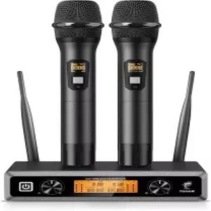 TONOR 무선 마이크 시스템 2 15 채널 메탈 프로페셔널 UHF 다이내믹 핸드헬드 홈 노래방 미팅 파티 교회 DJ