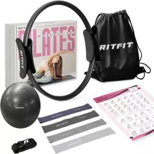 RitFit 필라테스 키트 - 볼 저항 밴드 및 요가 스트랩이 있는 14인치 링 매직 서클 홈 운동용 장비 허벅지